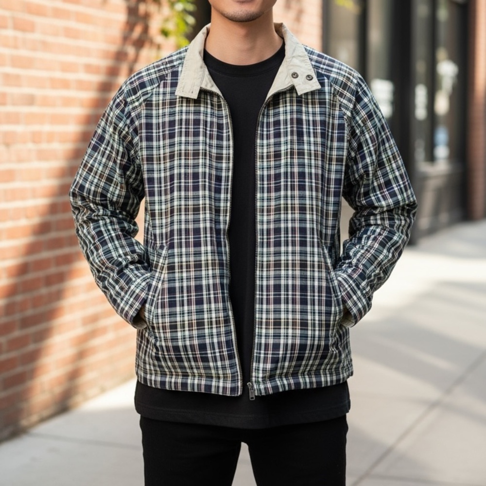 NWT Tommy Hilfiger Men's Reversible Navy and Cream Plaid Jacket Size XXL